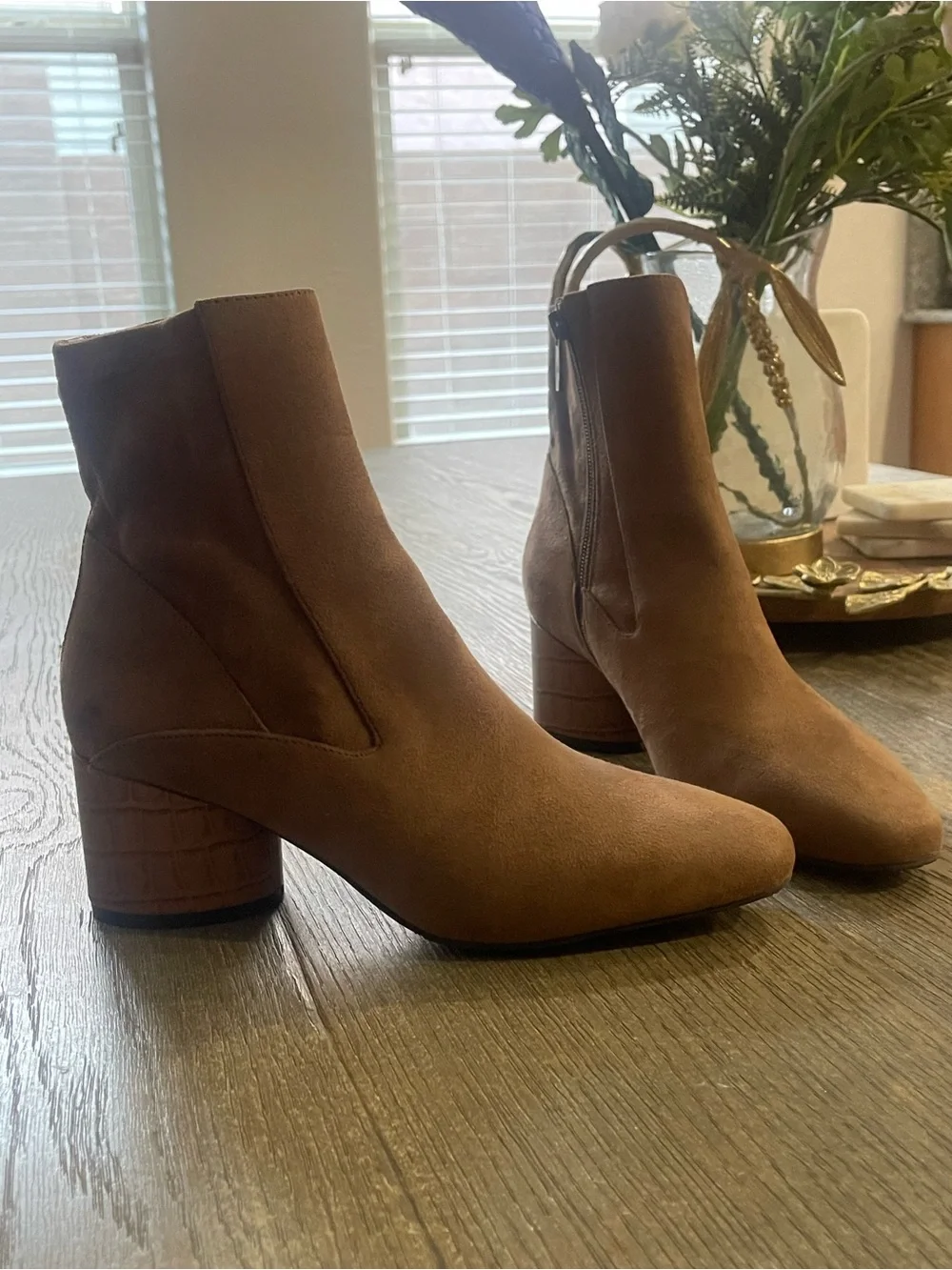 Donald J. Pliner Tan Suede Block Heel Ankle Booties